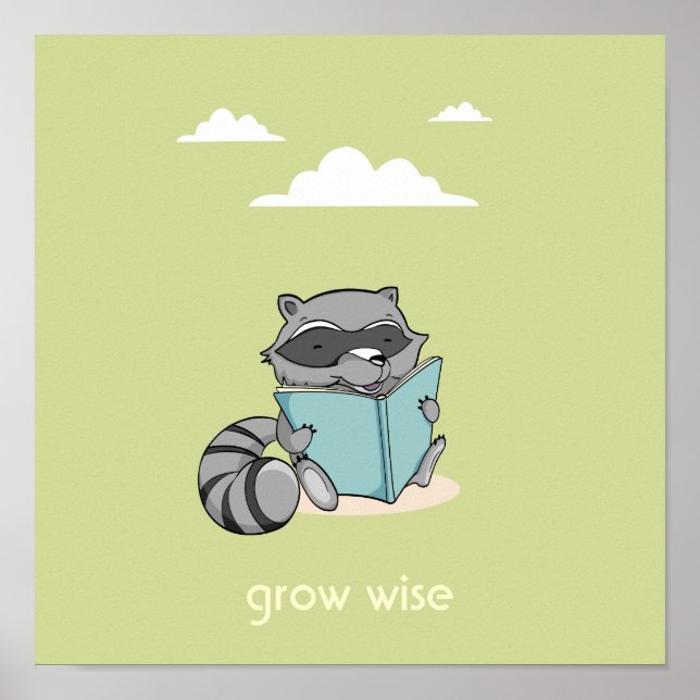 Cute raccoon som läser en grönt i bok baby poster (Framsidan)