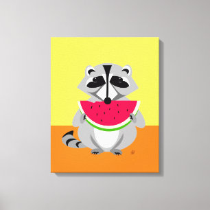 Cute Raccoon Tecknad Canvastryck