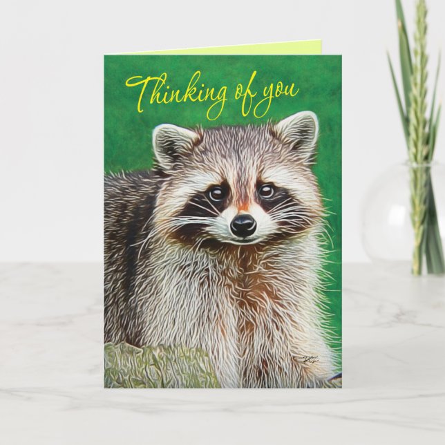 Cute Raccoon Thinking Card Kort (Framsida)