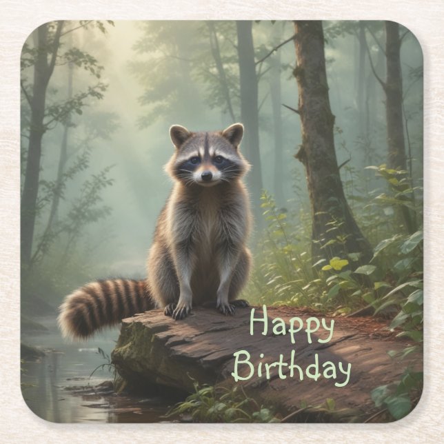 Cute Raccoon Underlägg Papper Kvadrat (Framsidan)