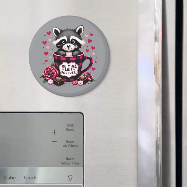 Cute Raccoon Valentine Buffalo Play Aesthetic Magnet (In Situ (Fridge))