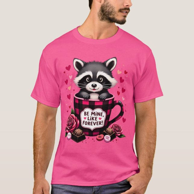 Cute Raccoon Valentine Buffalo Play Aesthetic T Shirt (Framsida)