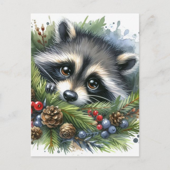 Cute Raccoon Watercolor Vykort (Framsida)