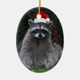 Cute Raccoon Wearing Red Santa Hat Helgdag Julgransprydnad Keramik