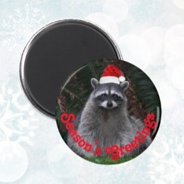 Cute Raccoon Wearing Red Santa Hat Helgdag Magnet