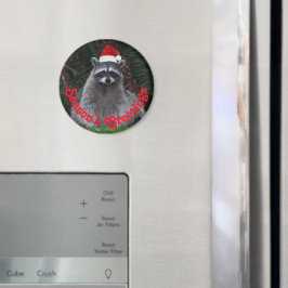 Cute Raccoon Wearing Red Santa Hat Helgdag Magnet