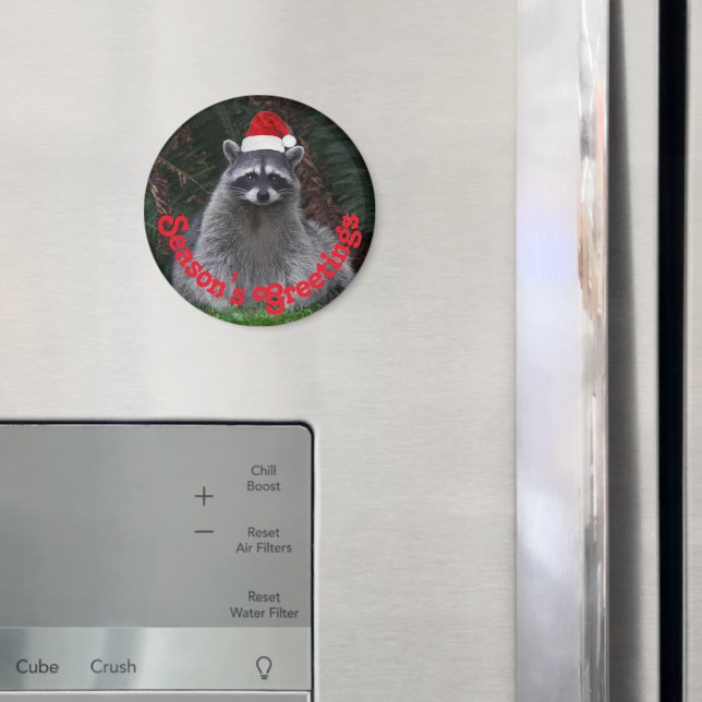 Cute Raccoon Wearing Red Santa Hat Helgdag Magnet (In Situ (Fridge))