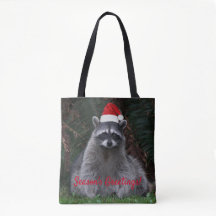 Cute Raccoon Wearing Red Santa Hat Helgdag