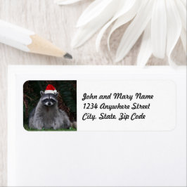 Cute Raccoon Wearing Red Santa Hat Returadress Etikett