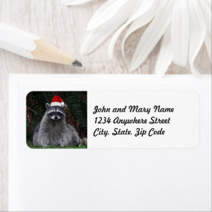 Cute Raccoon Wearing Red Santa Hat Returadress Etikett