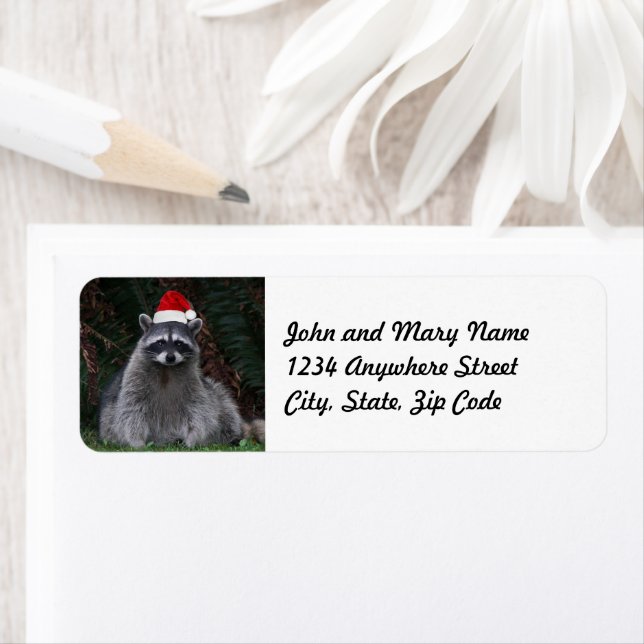 Cute Raccoon Wearing Red Santa Hat Returadress Etikett (Insitu)