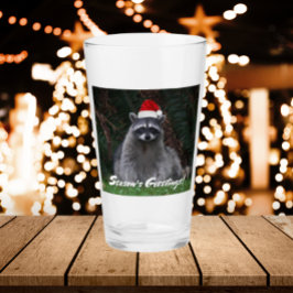 Cute Raccoon Wearing Santa Hat Helgdag Glaskopp