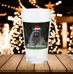 Cute Raccoon Wearing Santa Hat Helgdag Glaskopp