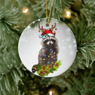 Cute Raccoon woodland Jungle Wildlife Animal Julgransprydnad Keramik