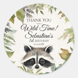 Cute Raccoon Woodland Tack Birthday Runt Klistermärke