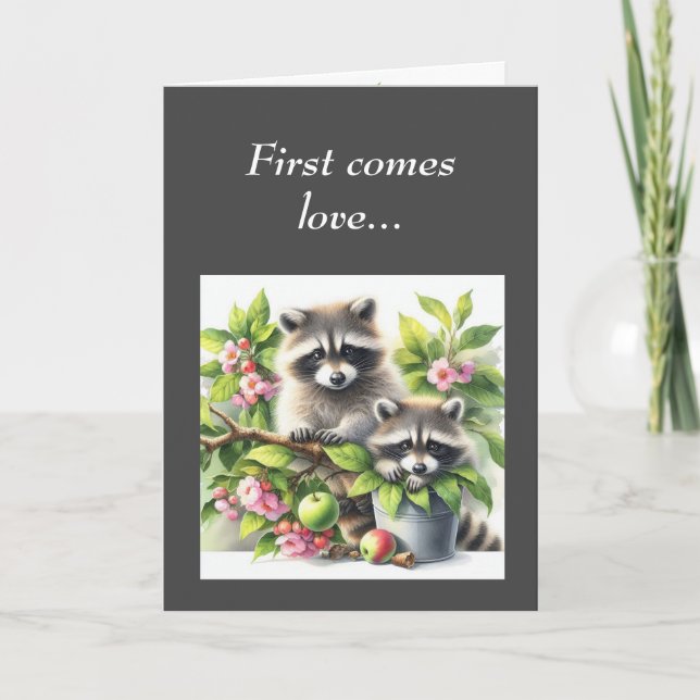 Cute Raccoons-årsdag för par Kort (Framsida)