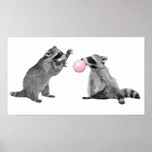 Cute Raccoons Bubble Gum Nursery Child Poster