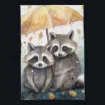 Cute Raccoons in the Rain Kökshandduk<br><div class="desc">Cute Raccoons in the Rain holding an umbrella</div>