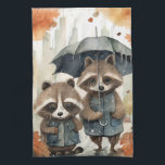 Cute Raccoons in the Rain Kökshandduk<br><div class="desc">Cute Raccoons in the Rain holding an umbrella</div>