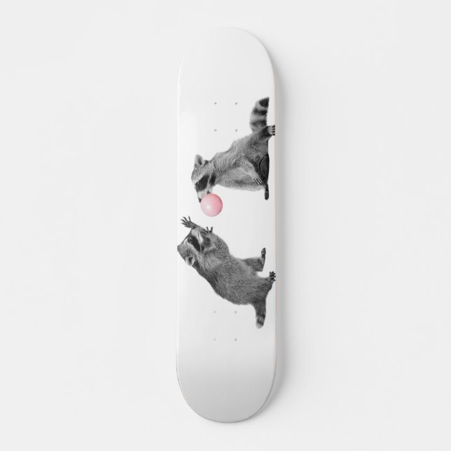 Cute Raccoons med bubbelgum Mini Skateboard Bräda 18,5 Cm (Framsida)
