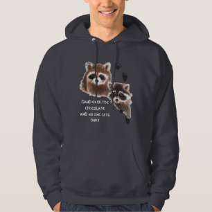 Cute Raccoons överlämnar Chocolate, Humor Tröja Med Luva