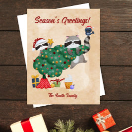 Cute Raccoons Watercolor jul Helg Vykort