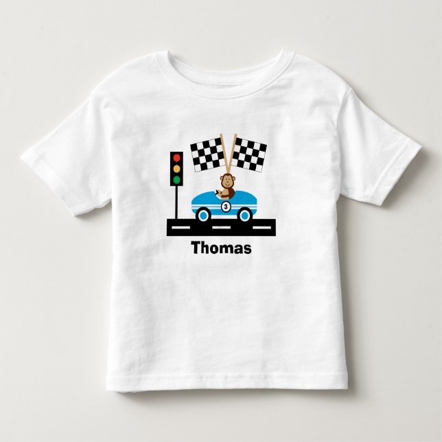 Cute Racecar T-Shirt med Monkey (Framsida)