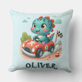 Cute Racer Dino som kör en snabbbil Kudde