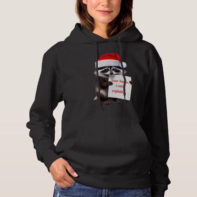 "Cute Racoon, Dear Santa I Can Explain" T Shirt (Framsida)