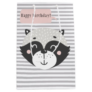 Cute Racoon Grått Stripe Kids Birthday Gift Bag