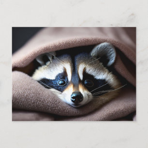 Cute Racoon kapslad i en mjuk filt Vykort