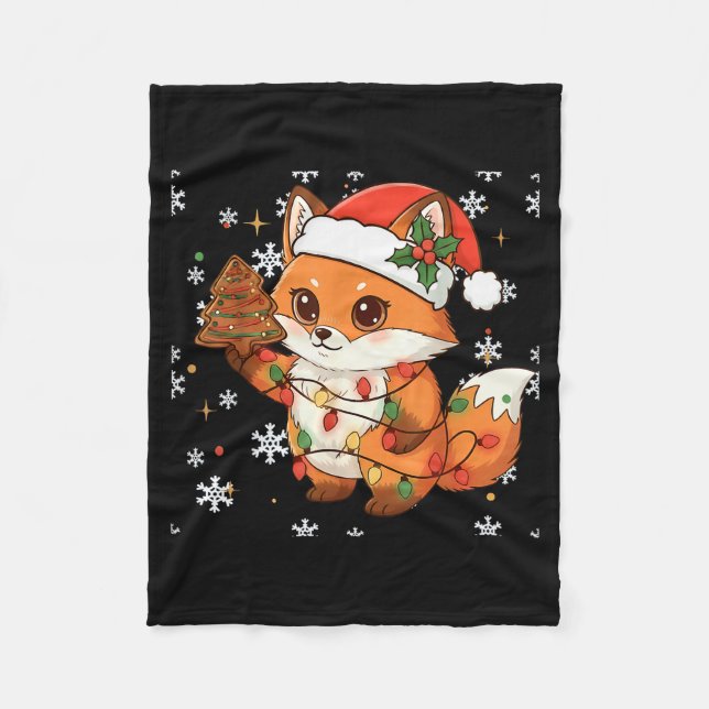 Cute Racoon Lights Tree Cake Funny Xmas Merry Chri Fleecefilt (Framsidan)