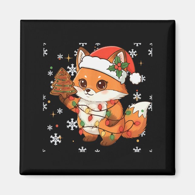 Cute Racoon Lights Tree Cake Funny Xmas Merry Chri Magnet (Framsidan)