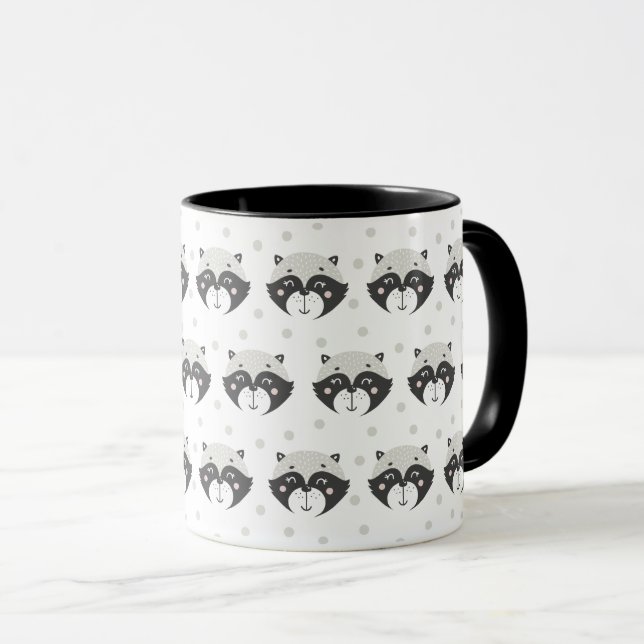 Cute Racoon Mönster Black 11 oz Combo Mugg (Framsida höger)