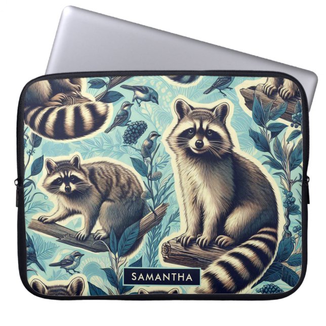 Cute Racoon Mönster Laptop Fodral (Framsidan)