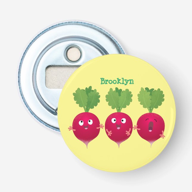 Cute radishes singel trio-tecknad-grönsaker flasköppnare (Framsidan)