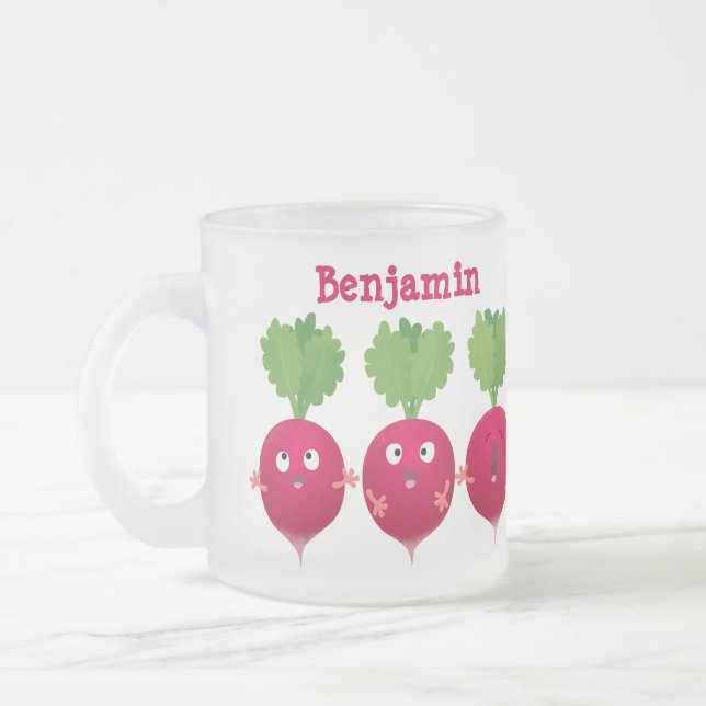 Cute radishes singel trio-tecknad-grönsaker frostad glasmugg (Vänster)