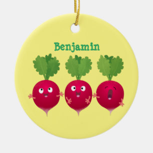Cute radishes singel trio-tecknad-grönsaker julgransprydnad keramik