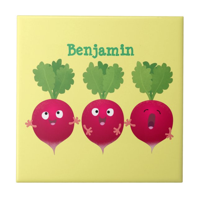 Cute radishes singel trio-tecknad-grönsaker kakelplatta (Framsidan)