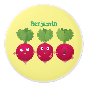 Cute radishes singel trio-tecknad-grönsaker knopp