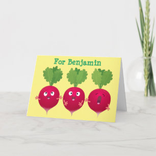 Cute radishes singel trio-tecknad-grönsaker kort