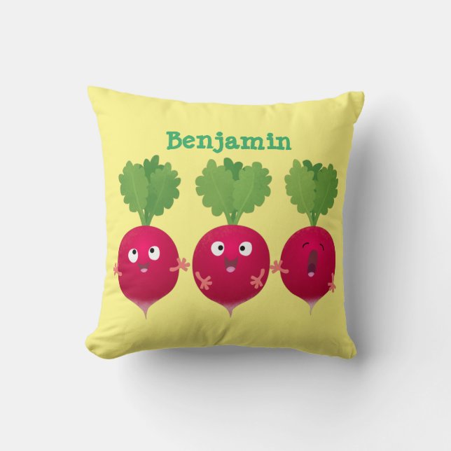 Cute radishes singel trio-tecknad-grönsaker kudde (Framsida)