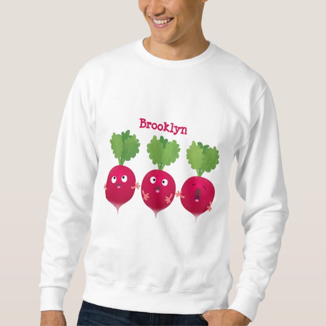 Cute radishes singel trio-tecknad-grönsaker lång ärmad tröja (Framsida)