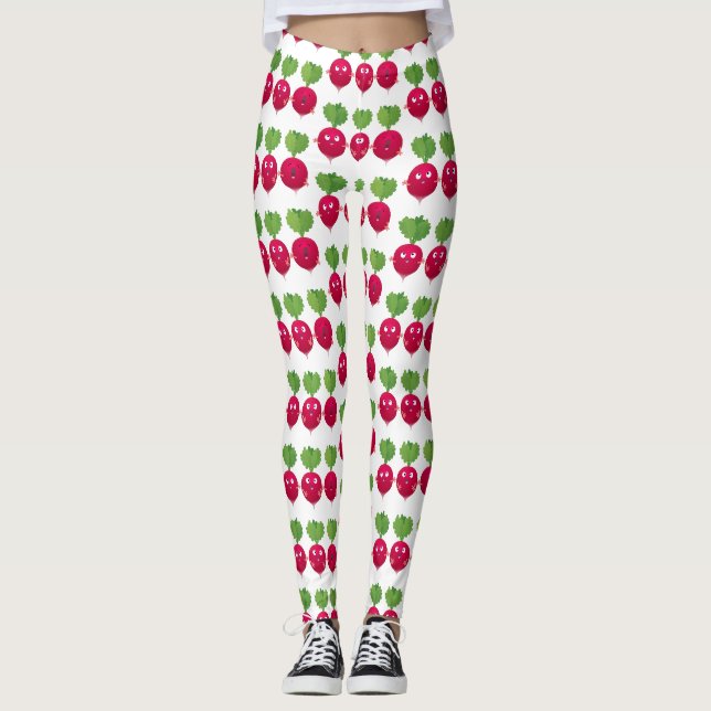 Cute radishes singel trio-tecknad-grönsaker leggings (Framsida)