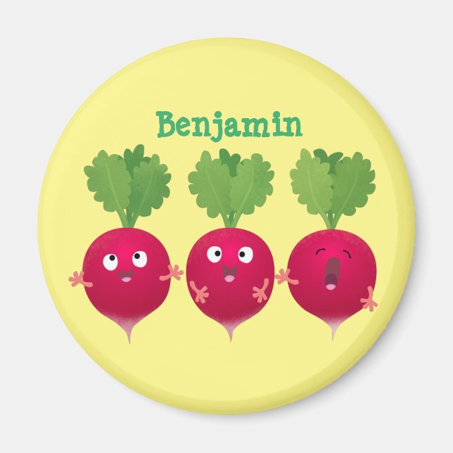 Cute radishes singel trio-tecknad-grönsaker magnet (Framsidan)