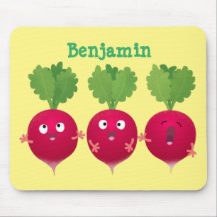 Cute radishes singel trio-tecknad-grönsaker musmatta