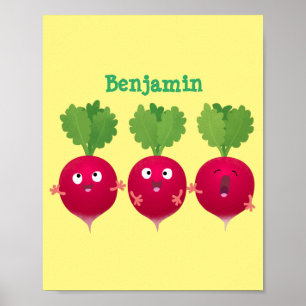Cute radishes singel trio-tecknad-grönsaker poster