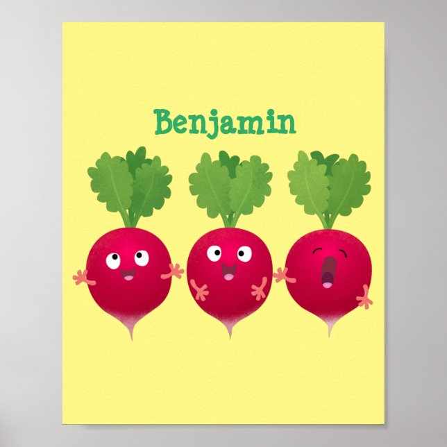 Cute radishes singel trio-tecknad-grönsaker poster (Framsidan)