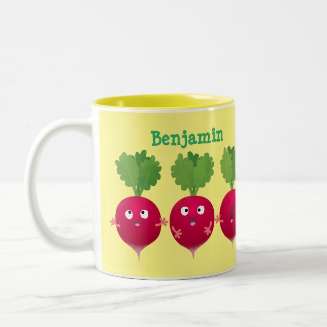 Cute radishes singel trio-tecknad-grönsaker Två-Tonad mugg (Vänster)