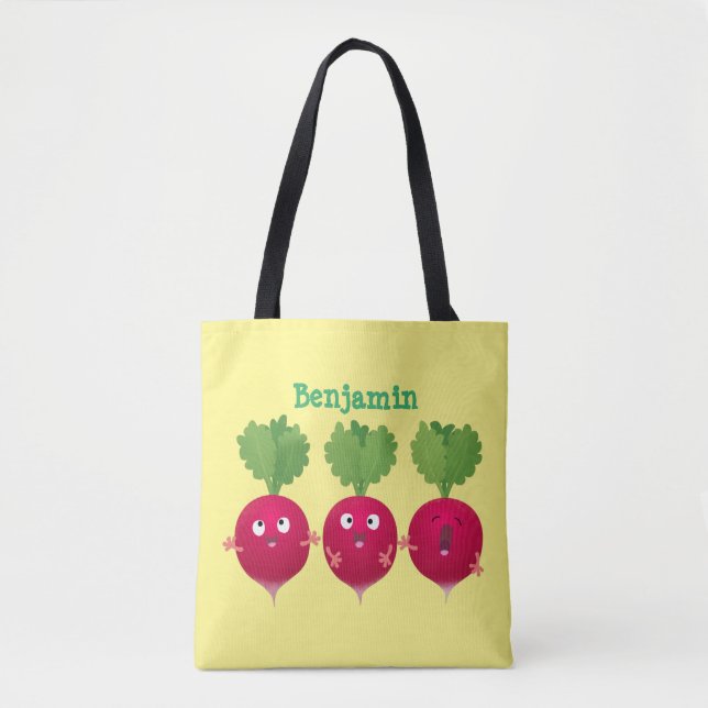 Cute radishes singel trio-tecknad-grönsaker tygkasse (Framsida)